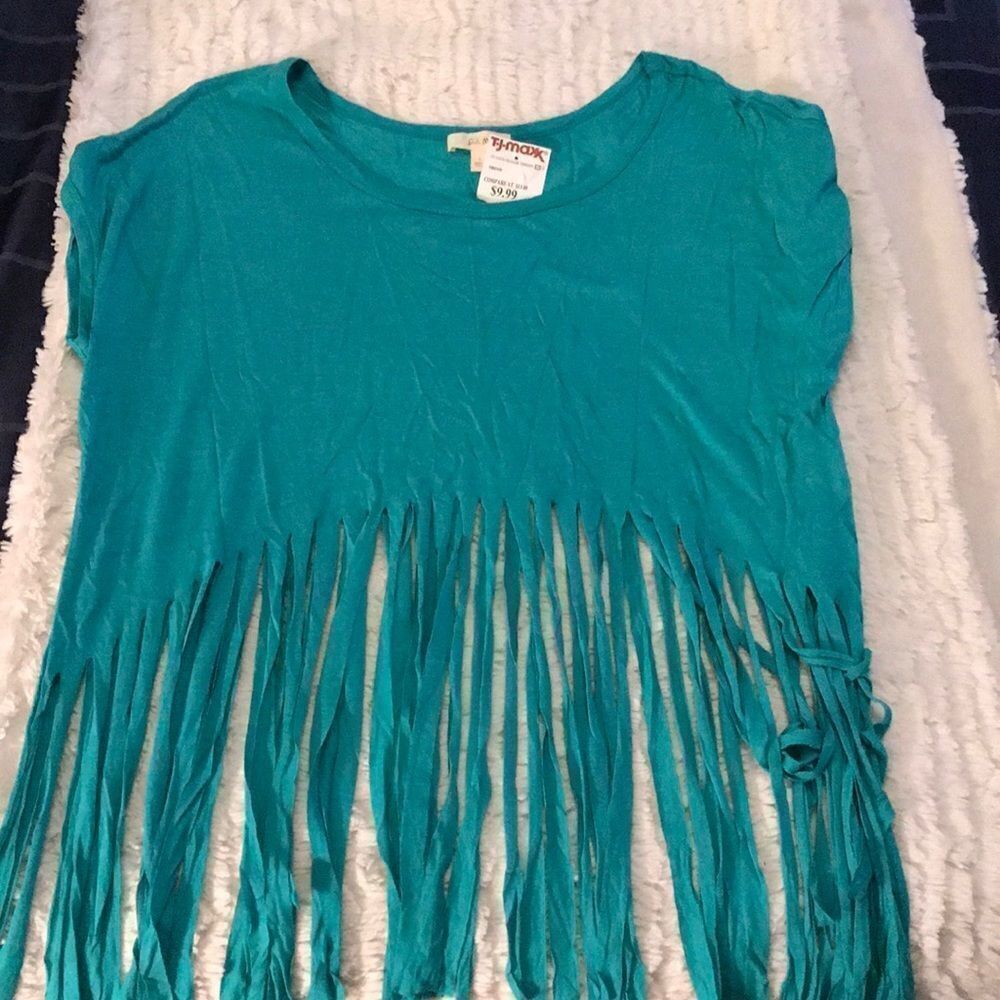 Cute Green Top With Fringe, New With Tags!